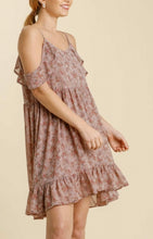 Load image into Gallery viewer, Floral Print Cold Shoulder Flutter Sleeve Dress