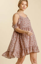 Load image into Gallery viewer, Floral Print Cold Shoulder Flutter Sleeve Dress