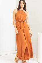 Load image into Gallery viewer, BELTED SLEEVELESS HALTER JUMPSUIT