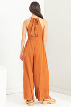 Load image into Gallery viewer, BELTED SLEEVELESS HALTER JUMPSUIT
