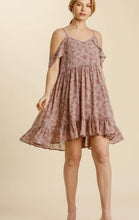 Load image into Gallery viewer, Floral Print Cold Shoulder Flutter Sleeve Dress