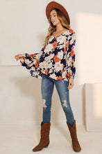 Load image into Gallery viewer, Floral Print V-Neck Long Sleeve Blouse
