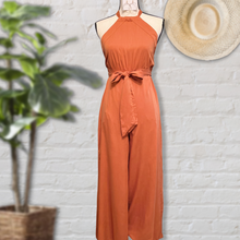Load image into Gallery viewer, BELTED SLEEVELESS HALTER JUMPSUIT