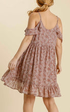 Load image into Gallery viewer, Floral Print Cold Shoulder Flutter Sleeve Dress