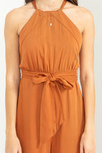 Load image into Gallery viewer, BELTED SLEEVELESS HALTER JUMPSUIT
