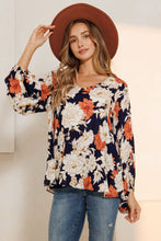 Load image into Gallery viewer, Floral Print V-Neck Long Sleeve Blouse