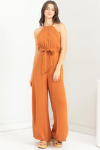 Load image into Gallery viewer, BELTED SLEEVELESS HALTER JUMPSUIT