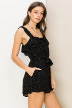 Load image into Gallery viewer, RUFFLE SLEEVELESS POLKA DOTS ROMPER WITH BELT