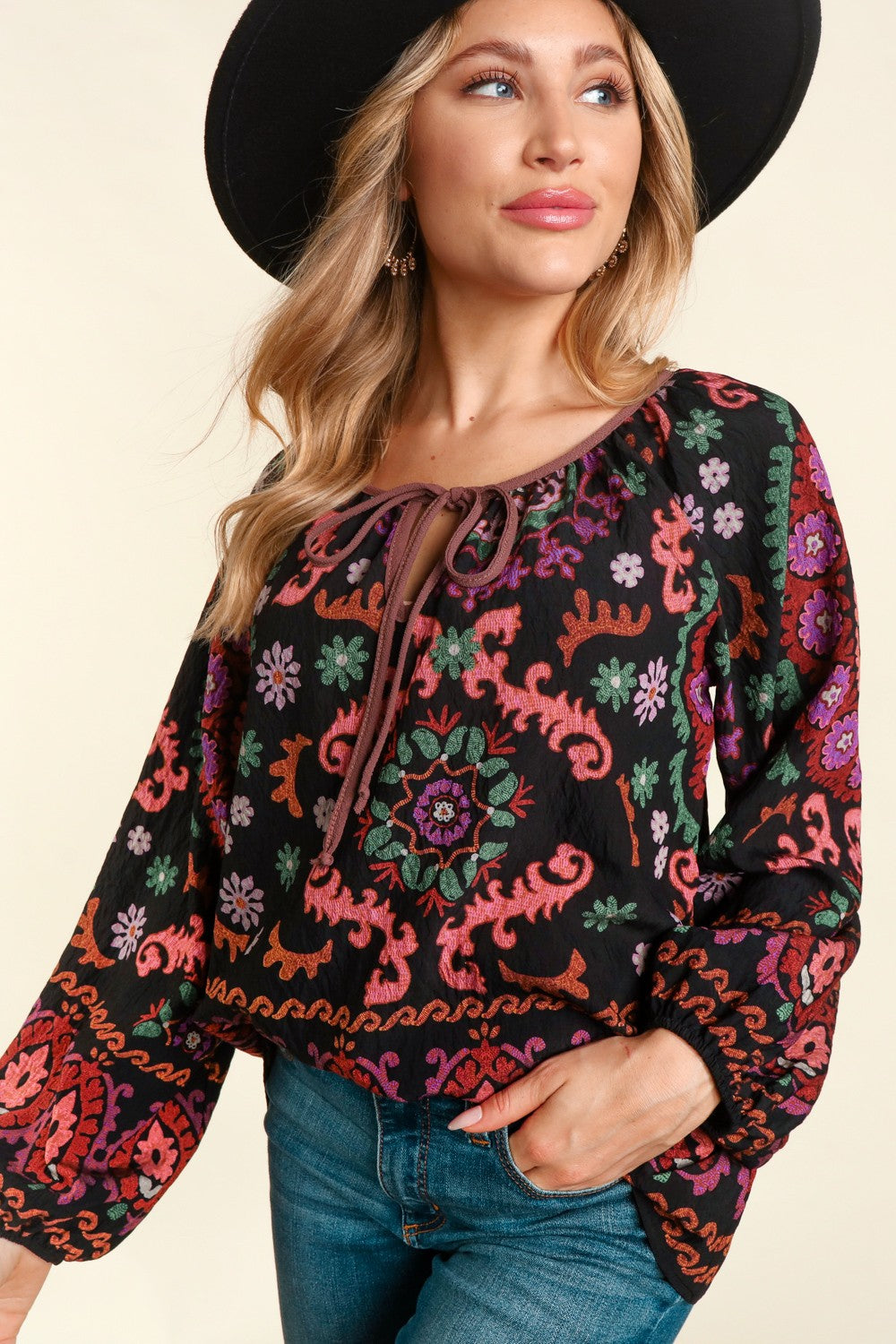 Printed Tie Neck Top
