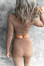 Load image into Gallery viewer, Ribbed Knit Long Sleeve Crop Top and Pants Two Piece Set (Preorder)
