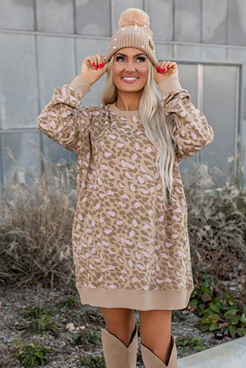 Leopard Sweatshirt Dress (Preorder)