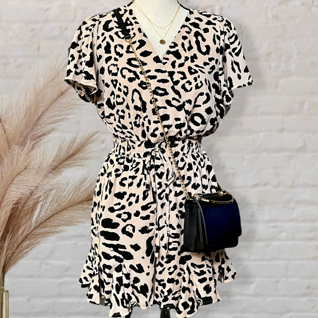 Leopard Print Ruffled Romper