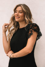 Load image into Gallery viewer, Black Lace Ruffle Sleeve Round Neck T Shirt (Preorder)
