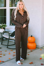 Load image into Gallery viewer, Brown Ribbed Henley Lounge Set (Preorder)
