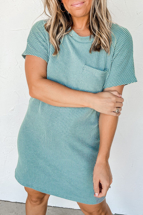 Ribbed Pocket Dress Teal (Preorder)