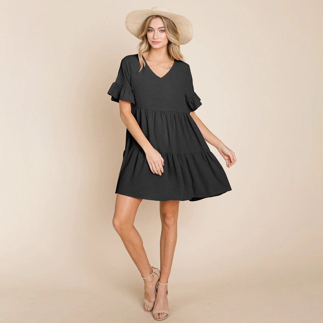 Flutter Ruffle Sleeve Tiered Dress