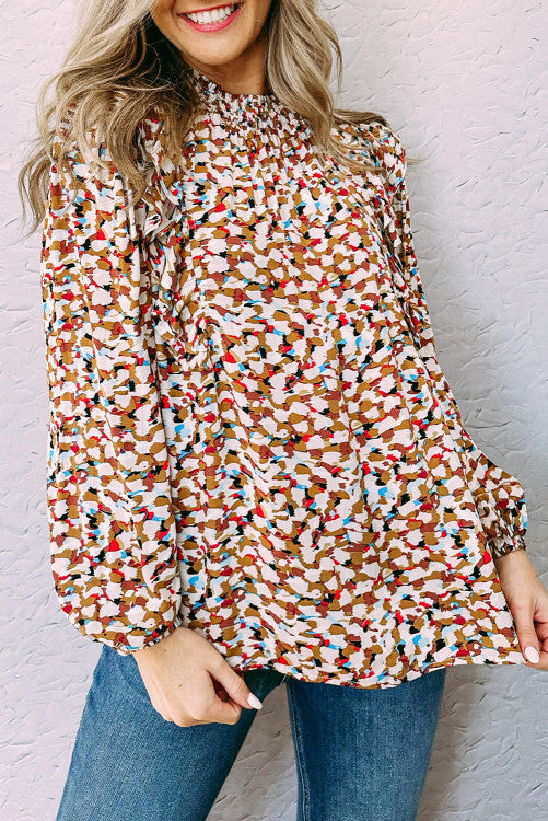 Multi Print High Neck Blouse (Preorder)