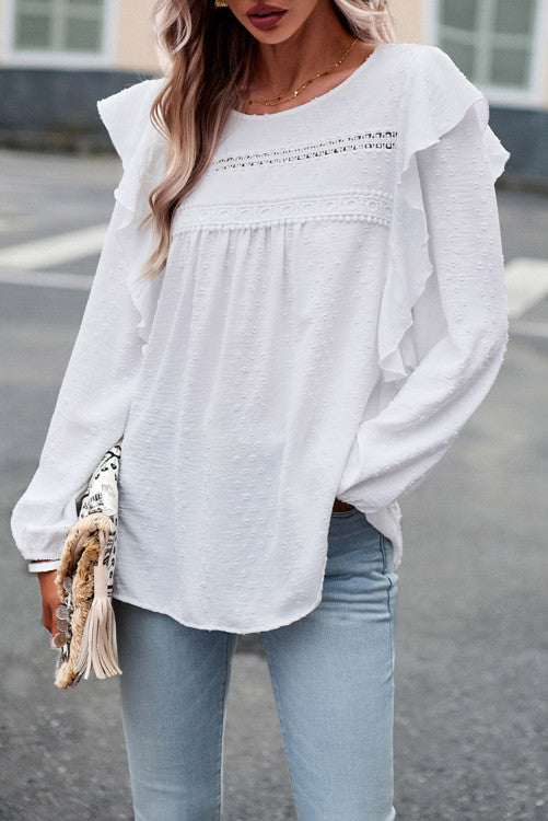Swiss Dot Ruffled White Top (Preorder)