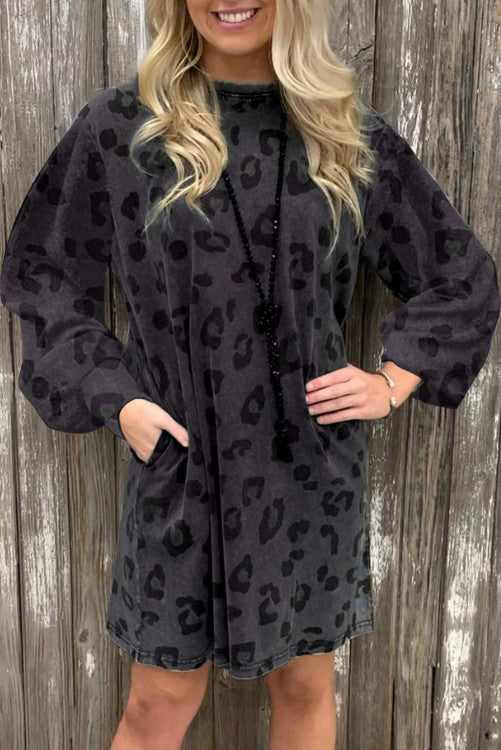 Leopard Puff Sleeve Dress (Preorder)