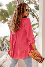 Load image into Gallery viewer, Rose Half Buttoned Ruffle Tiered Long Sleeve Blouse (preorder)

