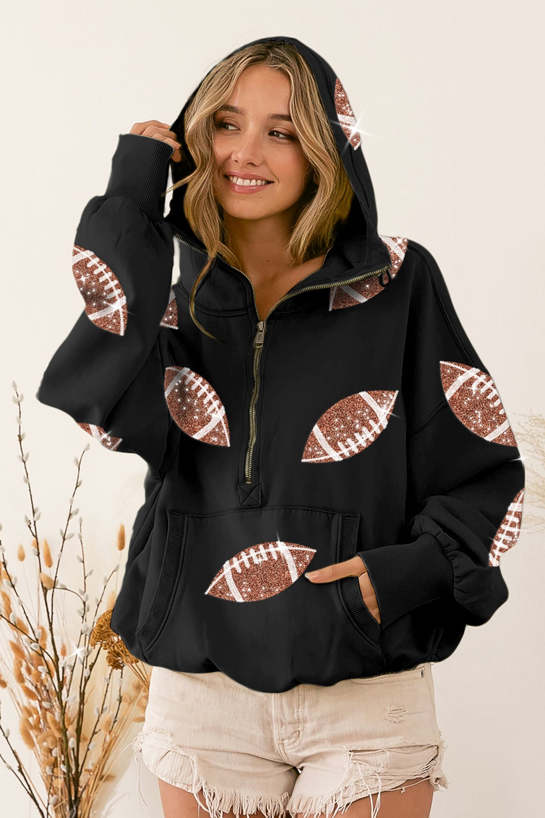 Sequin Football Half Zip Hoodie