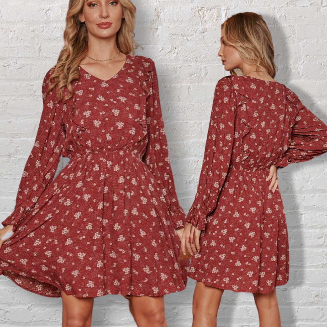 Ruffled Tie Sleeve Floral Dress