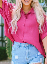 Load image into Gallery viewer, Oversized Pink Dolman Sleeve Button Down (Preorder)

