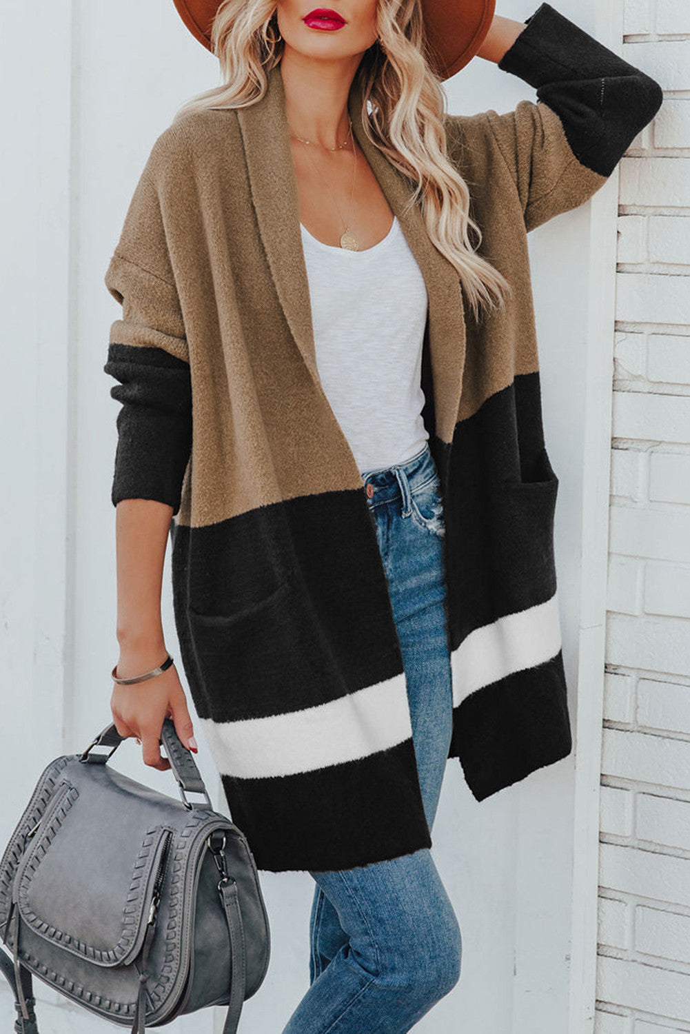 Latte Colorblock Pocketed Cardigan (Preorder)
