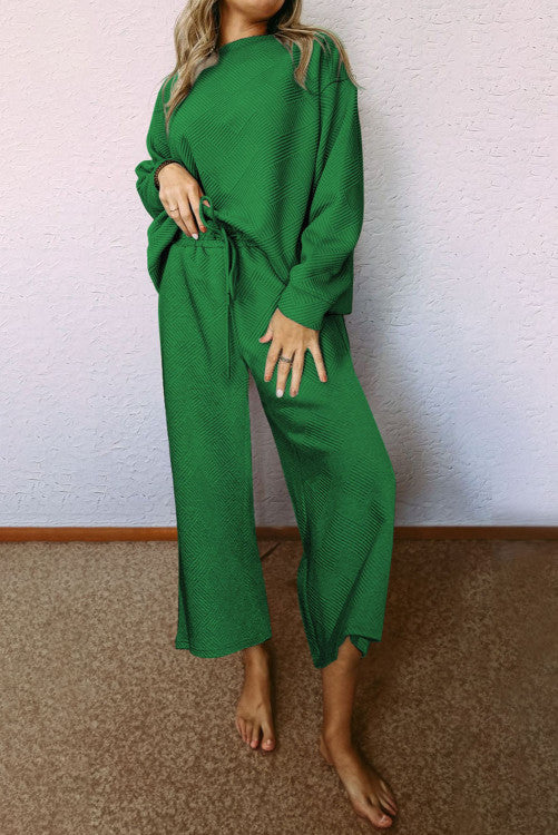 Long Sleeve Textured Cropped Pant Set (Preorder)