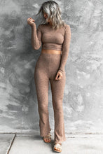 Load image into Gallery viewer, Ribbed Knit Long Sleeve Crop Top and Pants Two Piece Set (Preorder)

