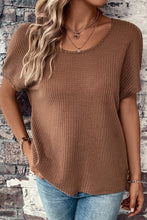 Load image into Gallery viewer, Brown Lace-up Open Back Waffle Knit Short Sleeve T Shirt (Preorder)
