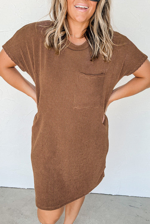Ribbed Pocket Dress Tan