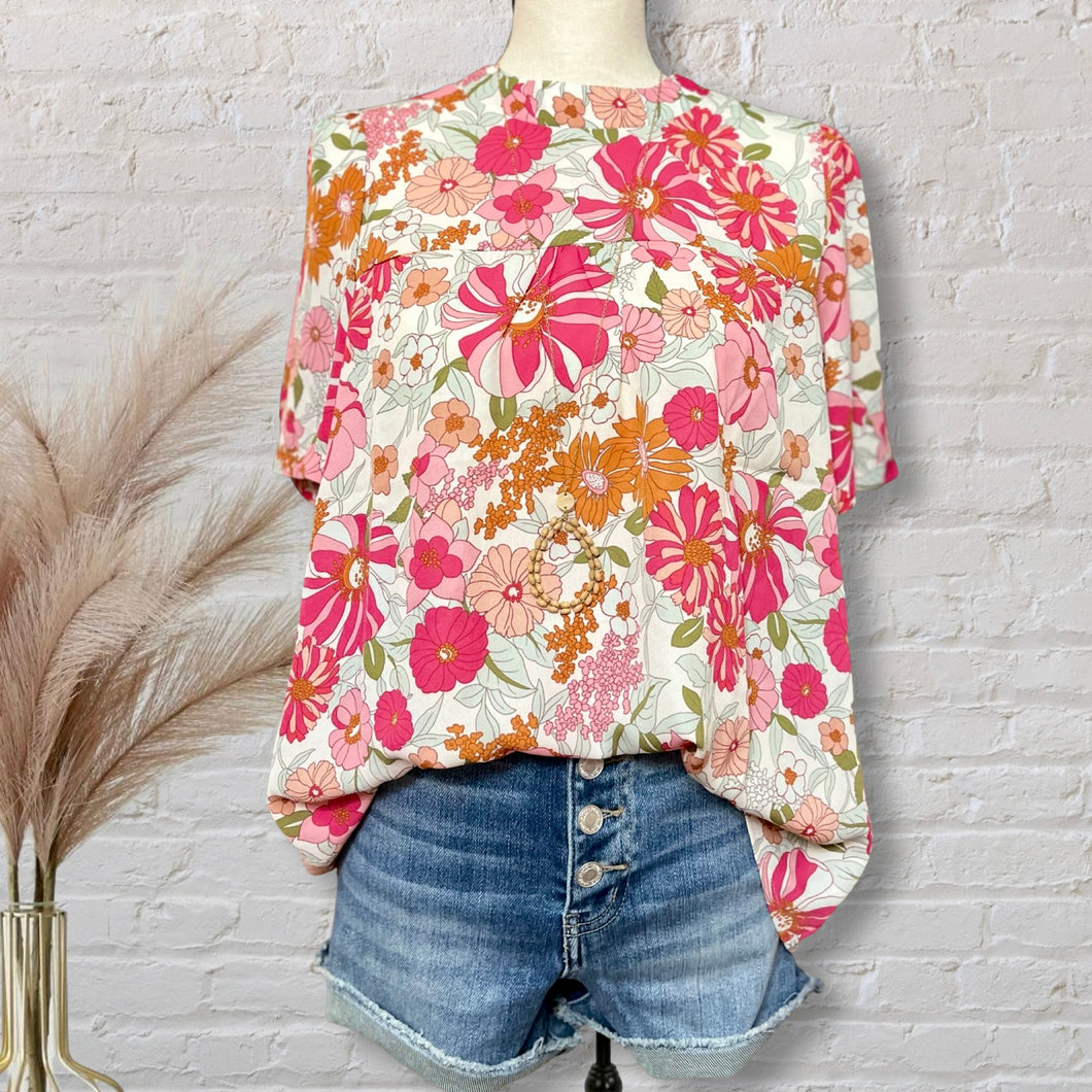 Floral Puff Sleeve Tie Back