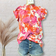Load image into Gallery viewer, Berry Floral Flutter Sleeve Top (Preorder)
