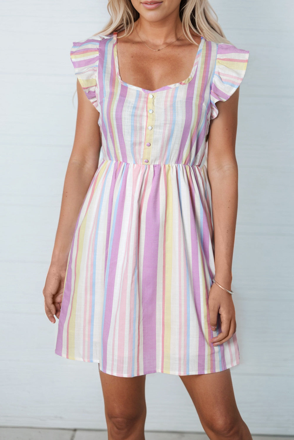 Striped Flutter Sleeve Dress (Preorder)