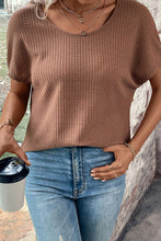 Load image into Gallery viewer, Brown Lace-up Open Back Waffle Knit Short Sleeve T Shirt (Preorder)
