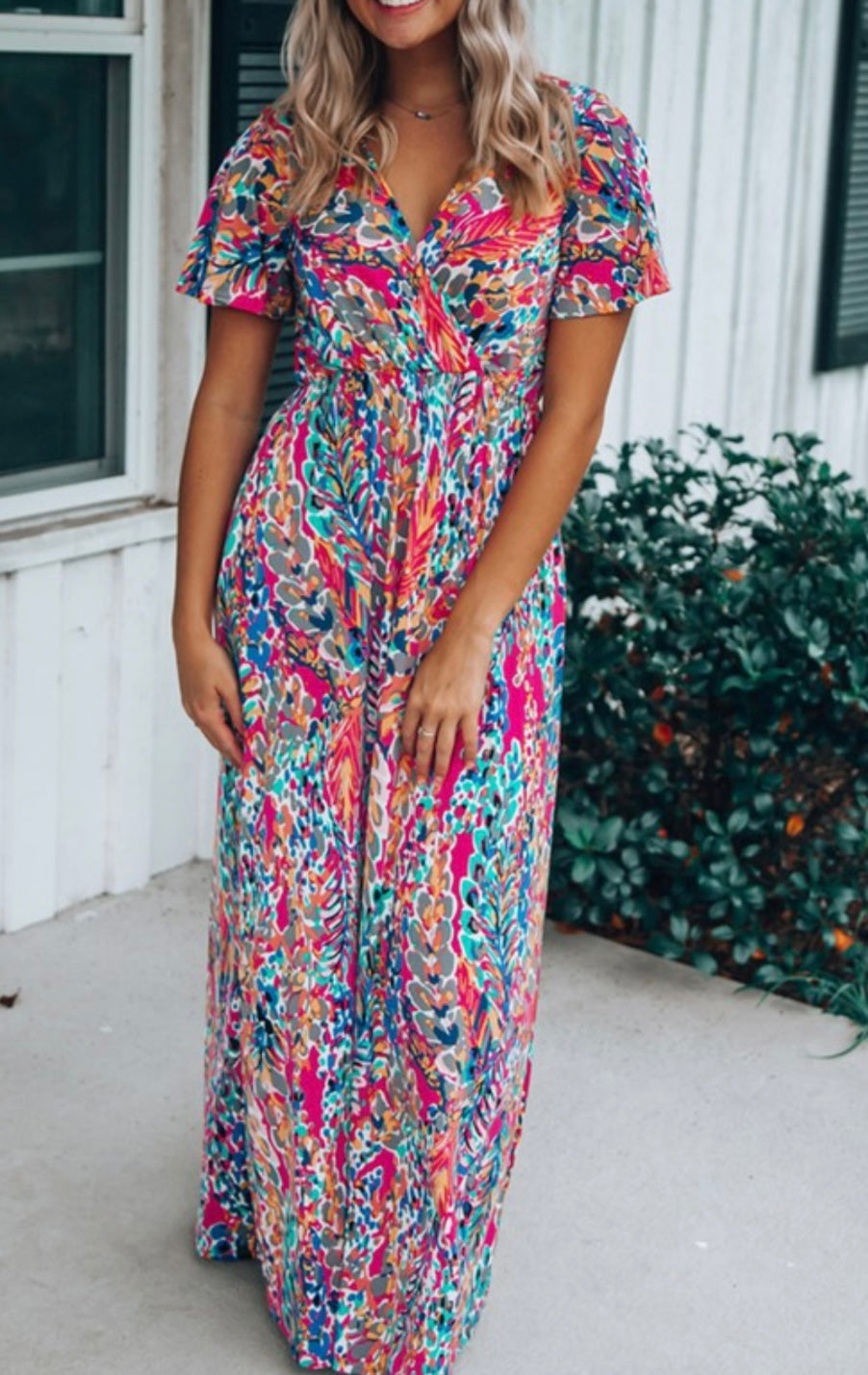 Short Sleeve Printed Maxi
