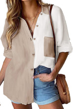 Load image into Gallery viewer, Khaki and White Colorblocked Button Down (Preorder)
