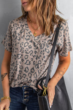 Load image into Gallery viewer, Brown V Neck Front Pocket Leopard Tee (Preorder)
