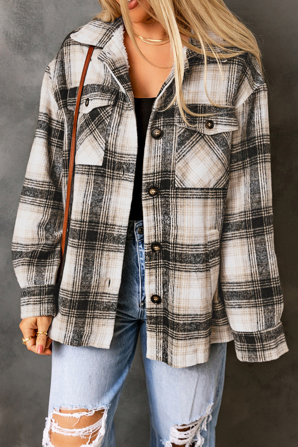 Black Vintage Plaid Fleece Lining Jacket (Preorder)