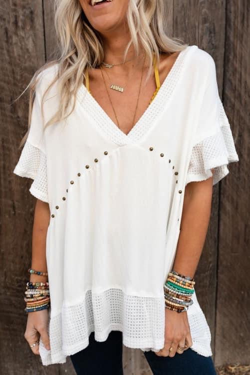 White V-neck Tunic Blouse (Preorder)