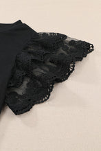 Load image into Gallery viewer, Black Lace Ruffle Sleeve Round Neck T Shirt (Preorder)

