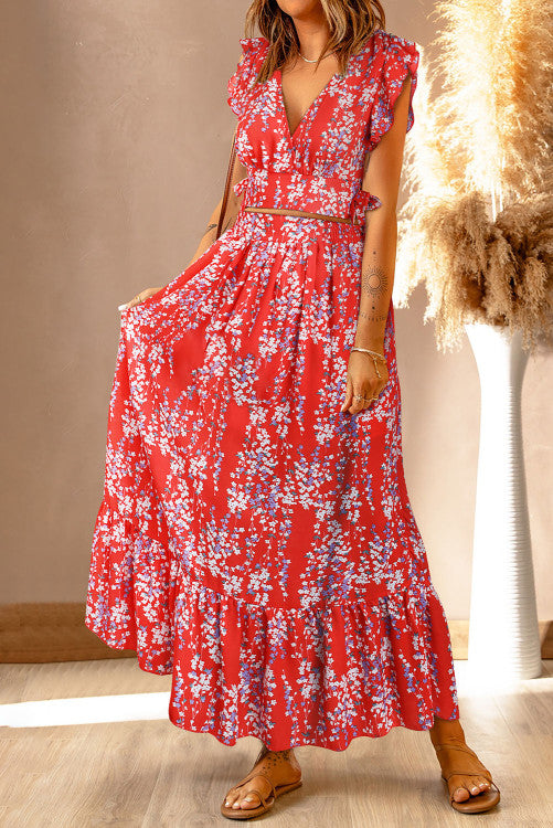 Red Floral Two Piece Set (Preorder)