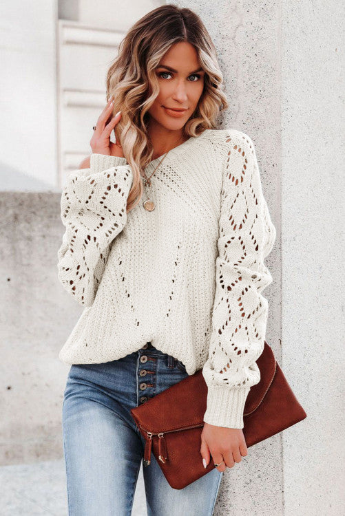 White Puff Sleeve Knit Sweater (preorder)