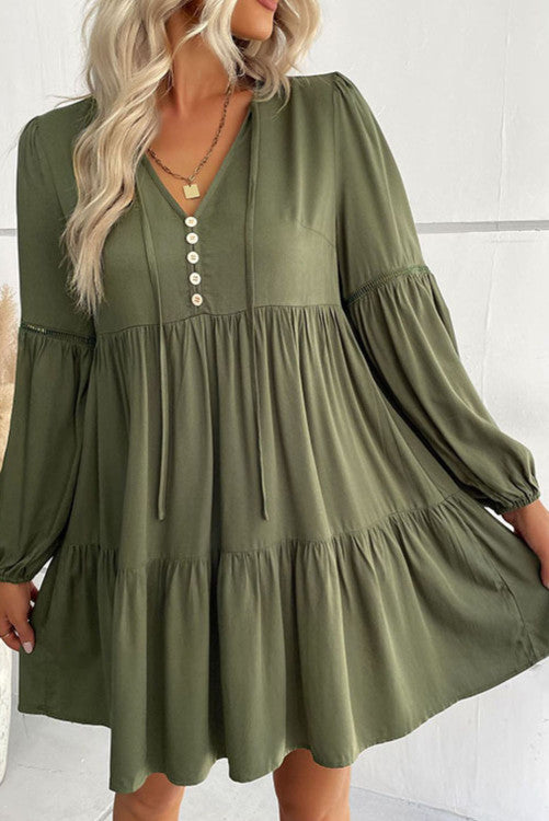 Green Tie Neck Dress (Preorder)