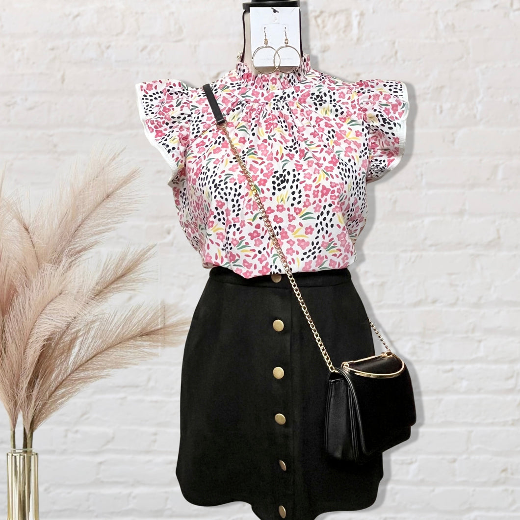 Floral Flutter Sleeve Blouse (Preorder)