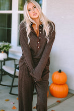 Load image into Gallery viewer, Brown Ribbed Henley Lounge Set (Preorder)
