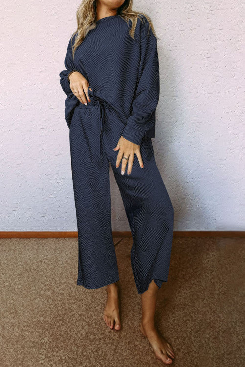 Long Sleeve Textured Cropped Pant Set (Preorder)