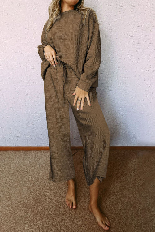 Long Sleeve Textured Cropped Pant Set (Preorder)