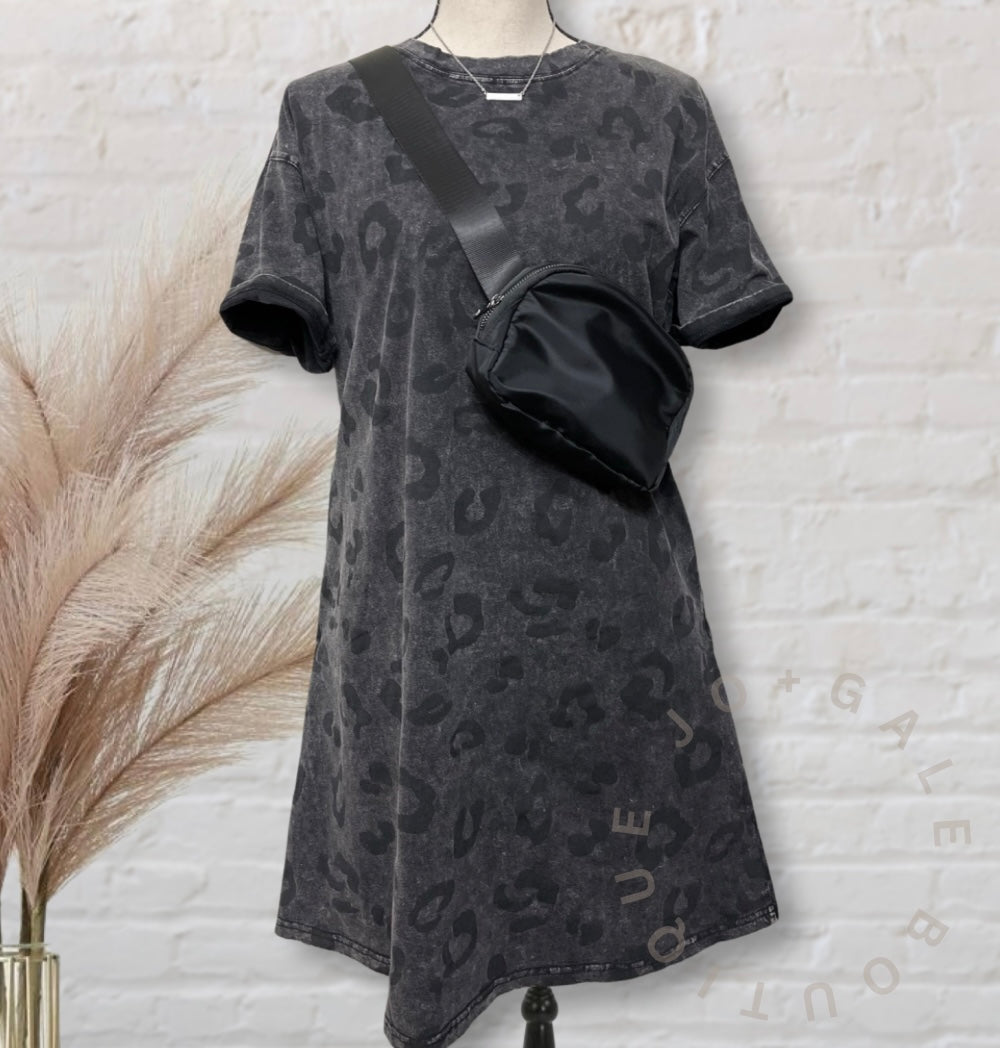 Vintage Washed Leopard Tee Shirt Dress (Preorder)